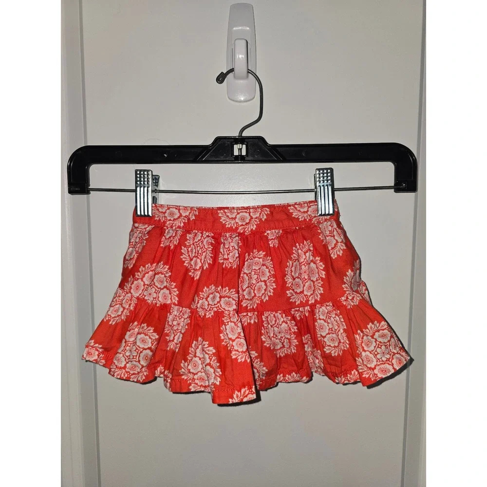 Genuine Baby OshKosh Girls Orange White Floral Tiered‎ Ruffle Skirt 0-3M Cotton